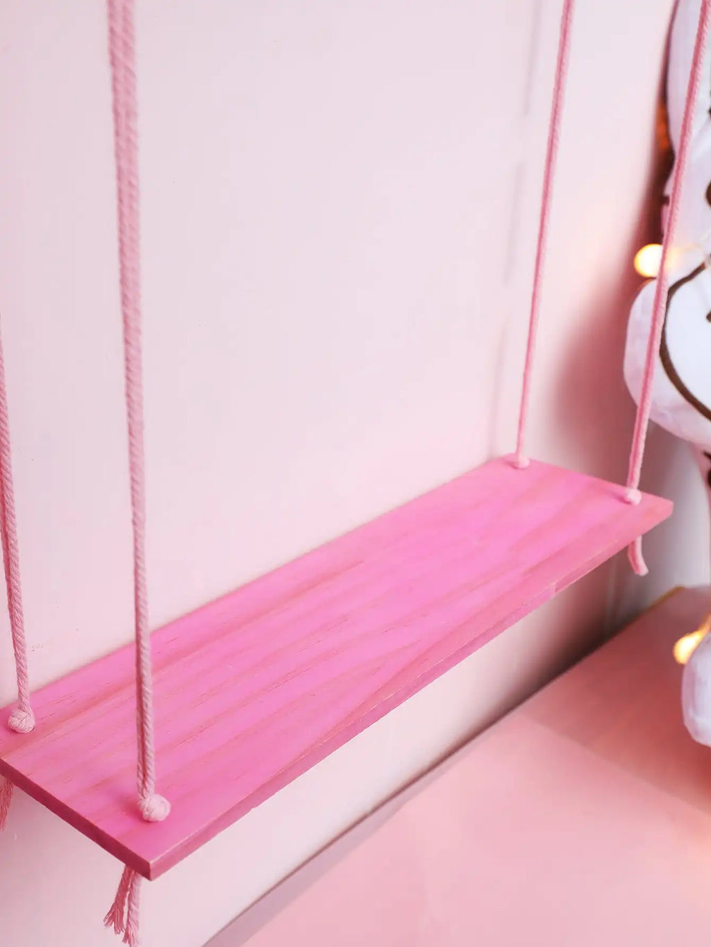 Pink 1/2-tier Hemp Rope Wooden Plant Flower Pot Tray Display Stand Storage Rack Wall Shelves Floating Wall Shelf Home Decoration