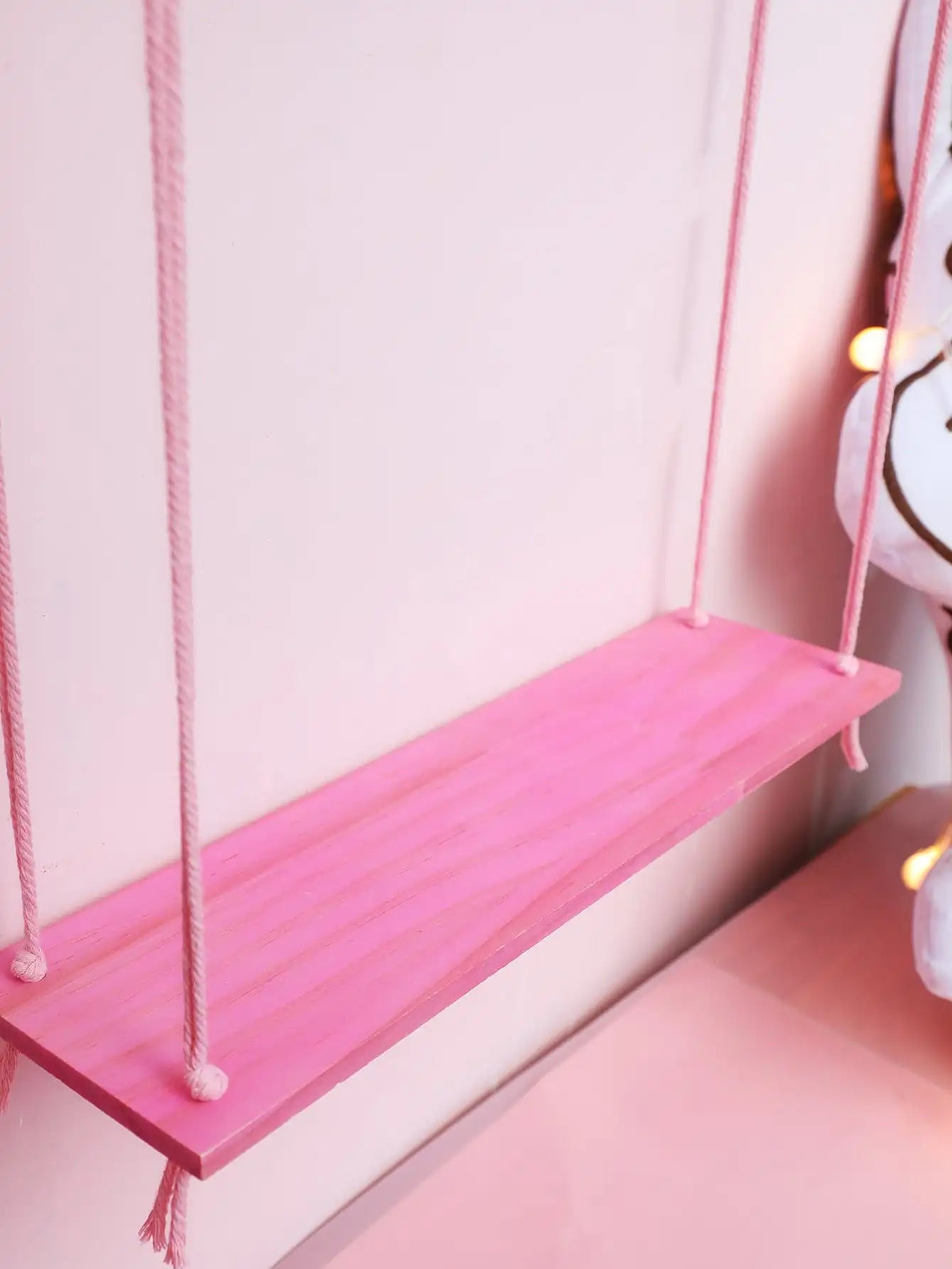 Pink 1/2-tier Hemp Rope Wooden Plant Flower Pot Tray Display Stand Storage Rack Wall Shelves Floating Wall Shelf Home Decoration