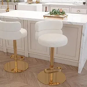 Velvet Bar Stools Modern Swivel Adjustable Height Kitchen Counter Bar Stools with Footrest for Living Room Dining Room
