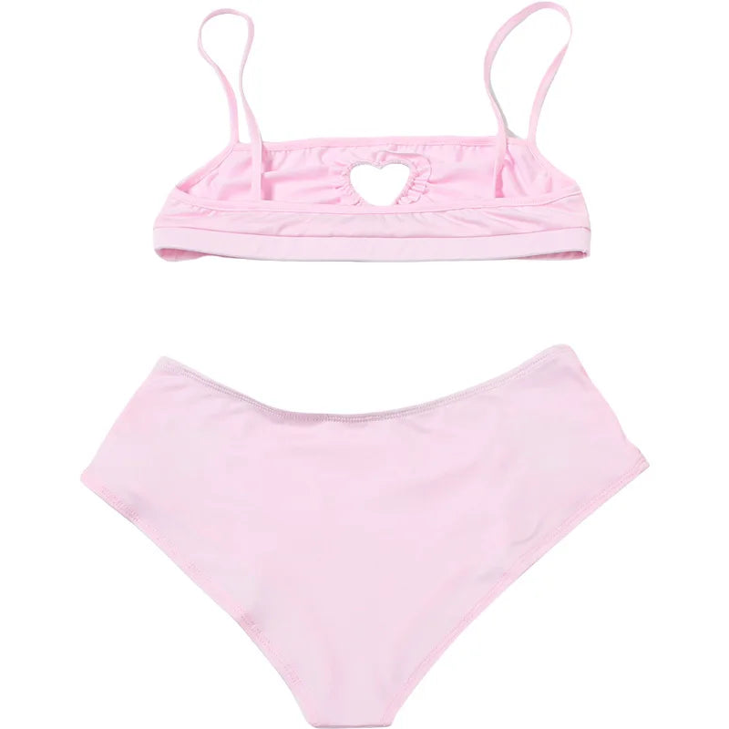 Women Sweet Pink Hollowed-out Heart Two Piece Set