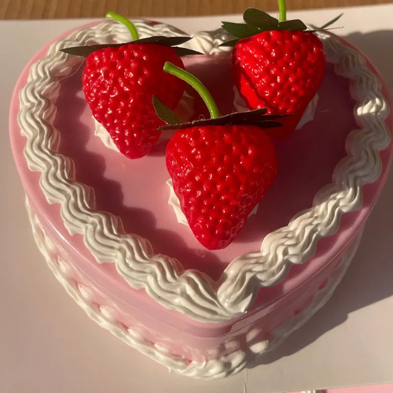 Cherry Heart Storage Box DIY Double Layer Candy Box with Mirror Girl Gift Box Portable Mirror Make Up Organize