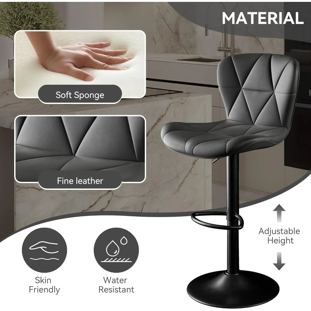 Faux Leather Bar Chairs Adjustable Swivel Barstools, Upholstered Counter Height with High Backrest for Kitchen Island