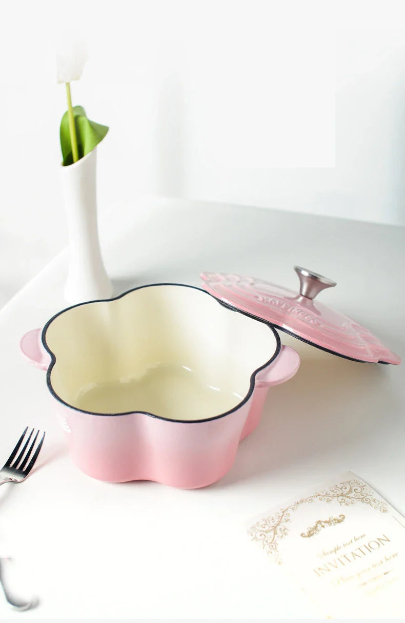 Petal Cast Iron Dutch Oven Binaural Enamel Pot for Bake Bread and Casserole Dish Braising With Lid For All Heat Source