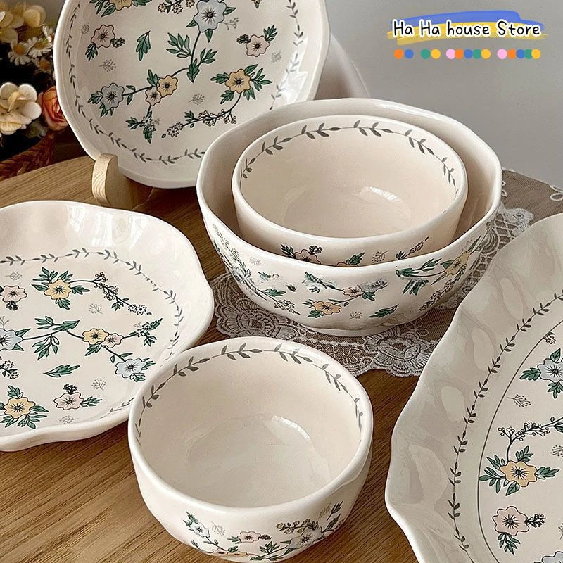 Ceramic Floral Bowl Plate Set