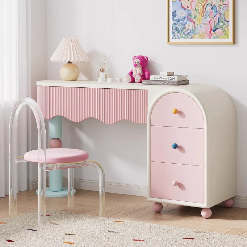 Pink Dresser, Bedroom Dresser, Cream Wind Solid Wood Integrated Chest Cabinet, Makeup Table, Storage Cabinet