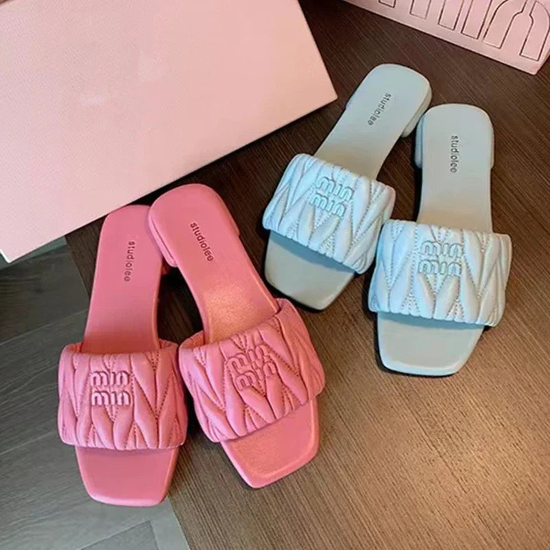 Summer Open Toe Fashion Solid Color Square Toe Lightweight New Slippers Square Heel Casual Comfortable Elegant Women's Shoes