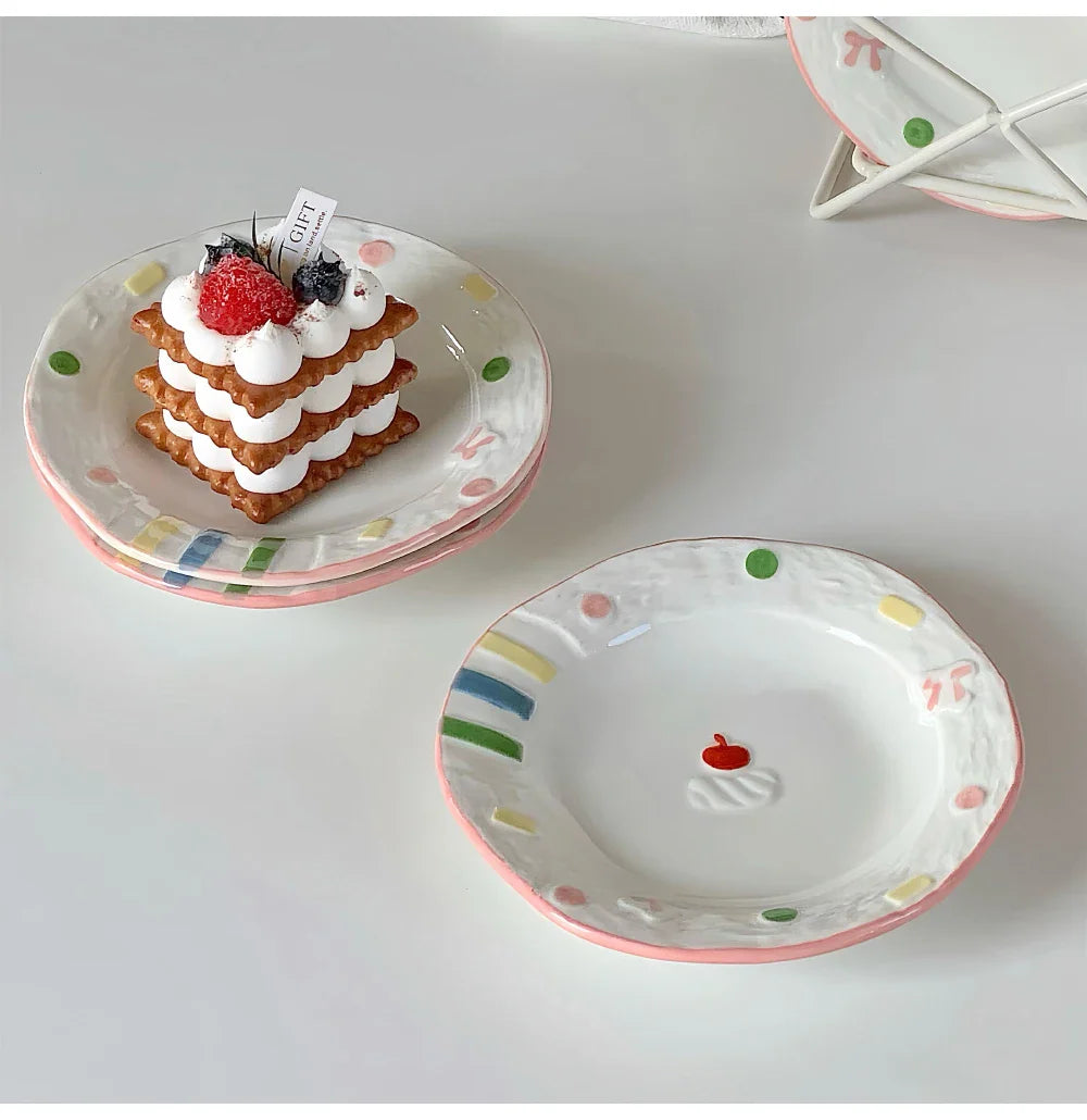 Porcelain Korean Style Cute Hand-Painted Dinnerware Cake Dessert Plates
