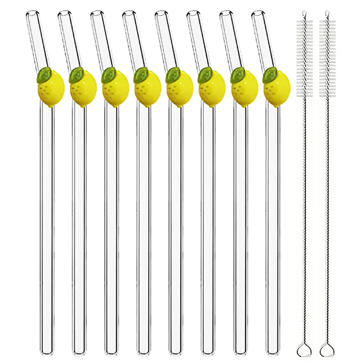 Lemon Glass Bent Straw Set with Brush 2/4/6/8pcs Drinkware