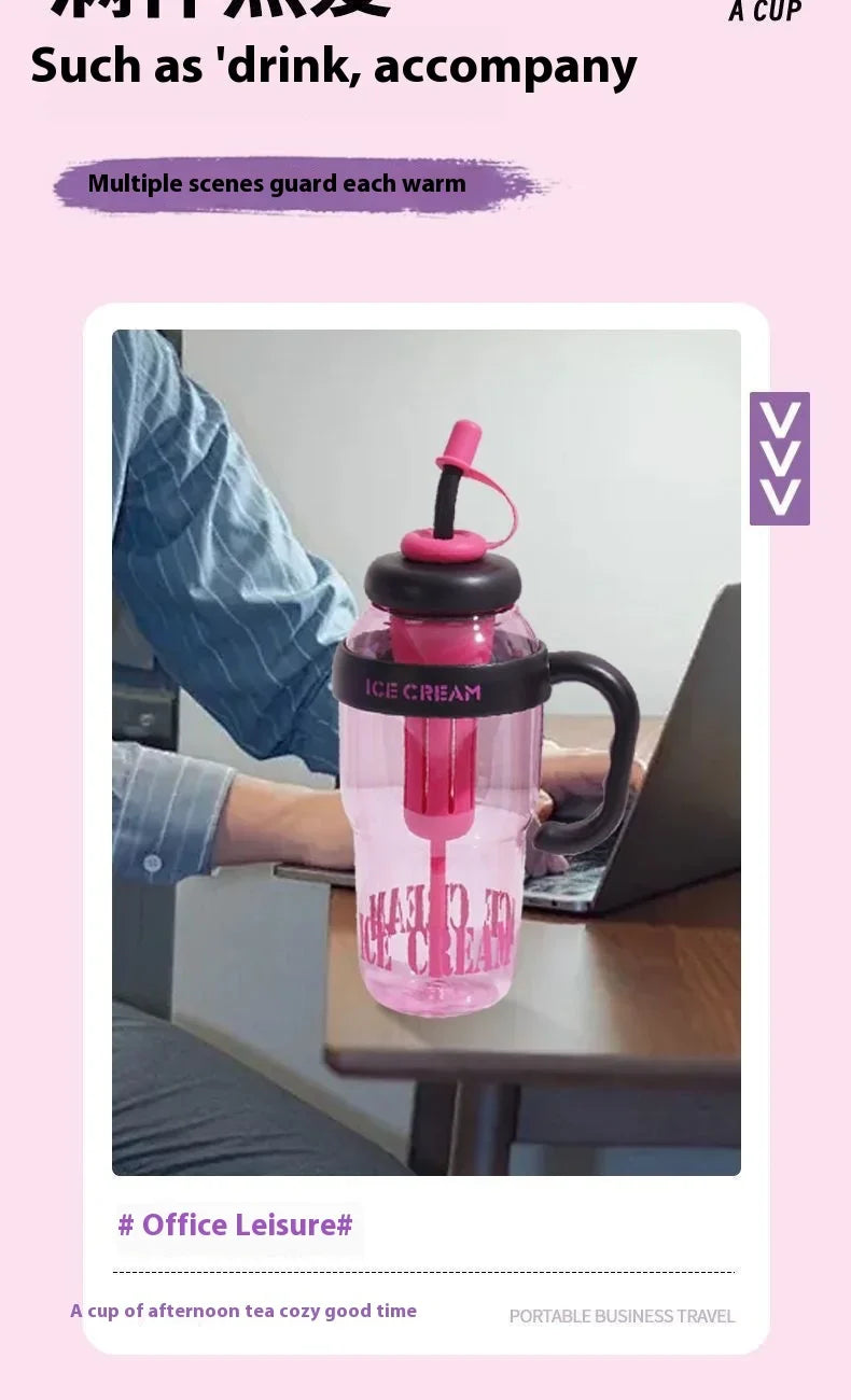 Sanrio Water Cup Hello Kitty  Anime Straw Cup Cartoon Cute Large Capacity Outdoor Activities Portable Tea Separation | 1300ML