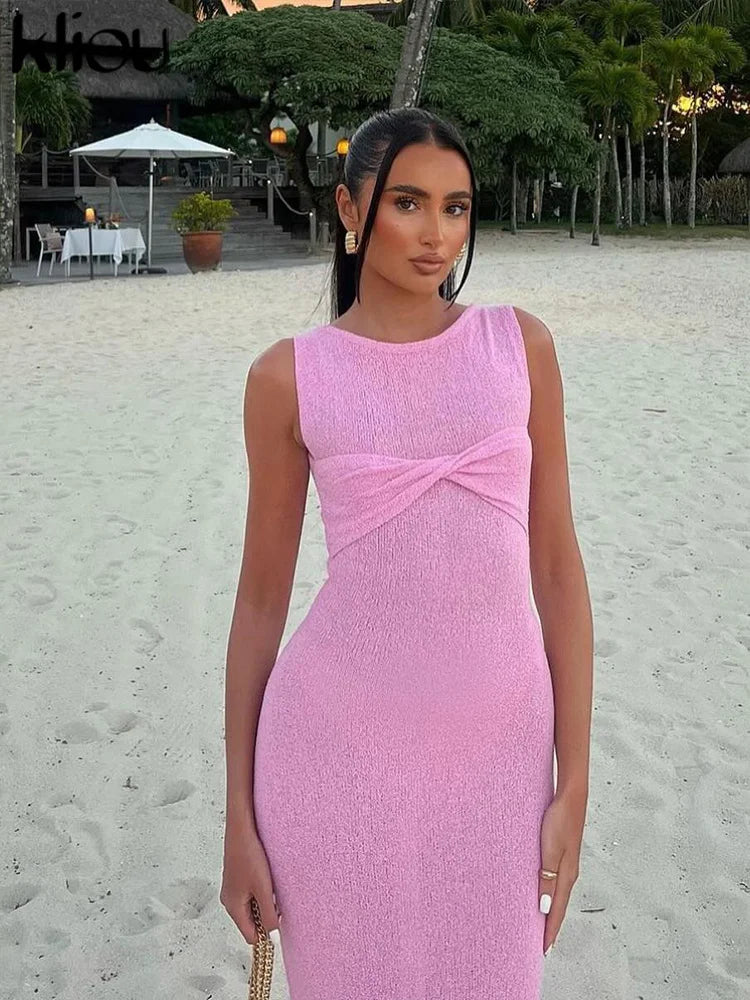 Knit Midi Pink Sweet Tanks Slim Dress