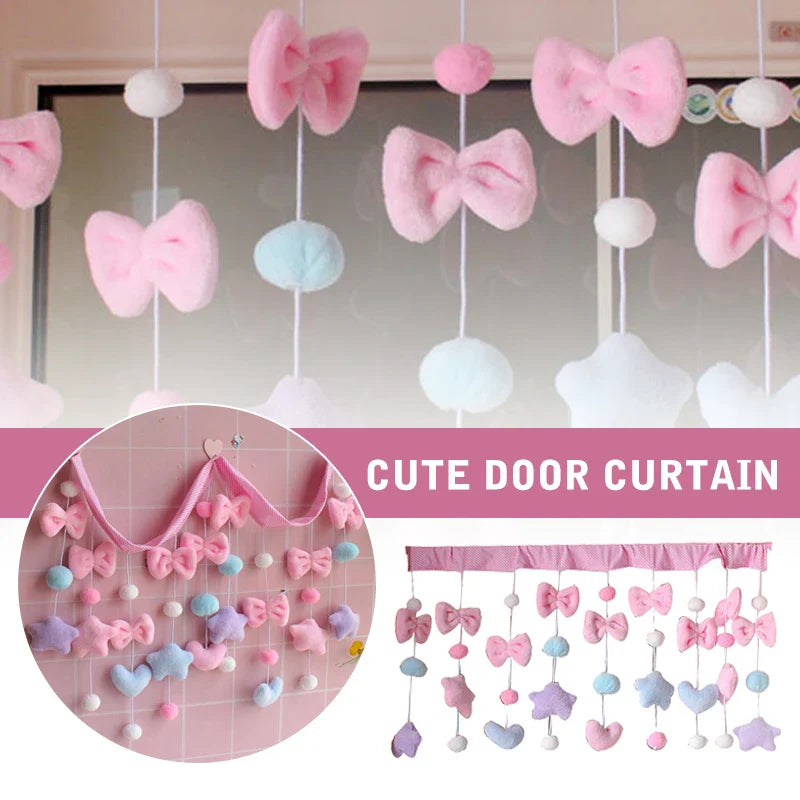 Pink Bow Heart Shaped Curtain  Decor Tassel Curtain Divider String Girl Room Living Partiton Sweet Beaded Window Valance
