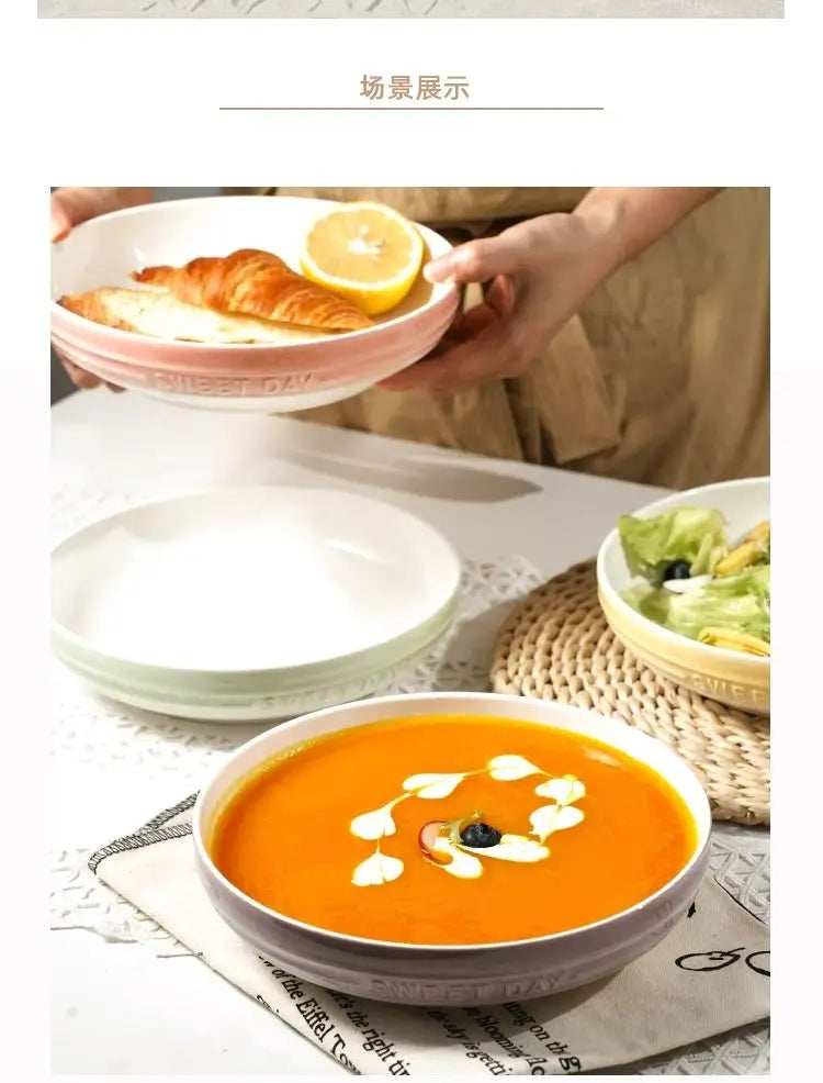 Gradual Change 8-inch Ceramic Deep Plate, High-end High-value Trays Underglaze Color Deep Plate Bowls