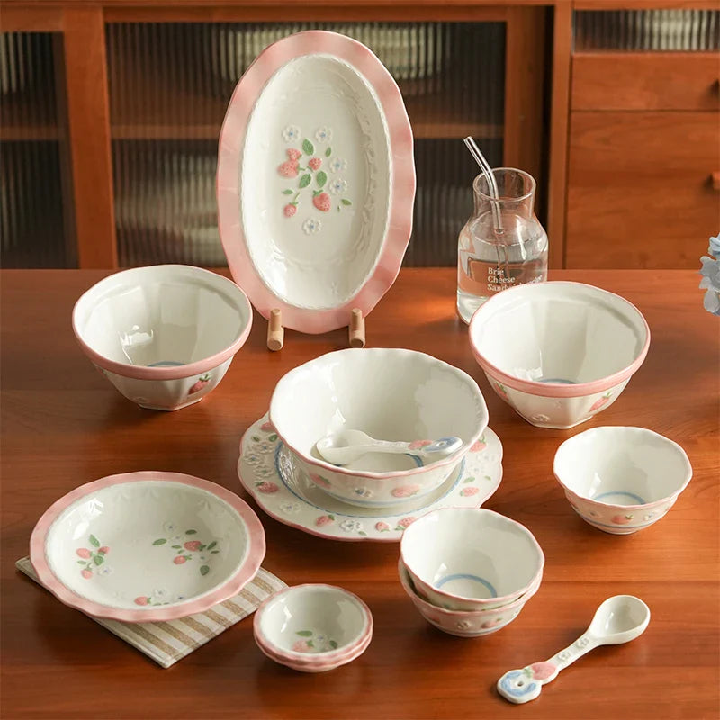 High Grade Strawberry Pattern Cute Girl Plate Bowl