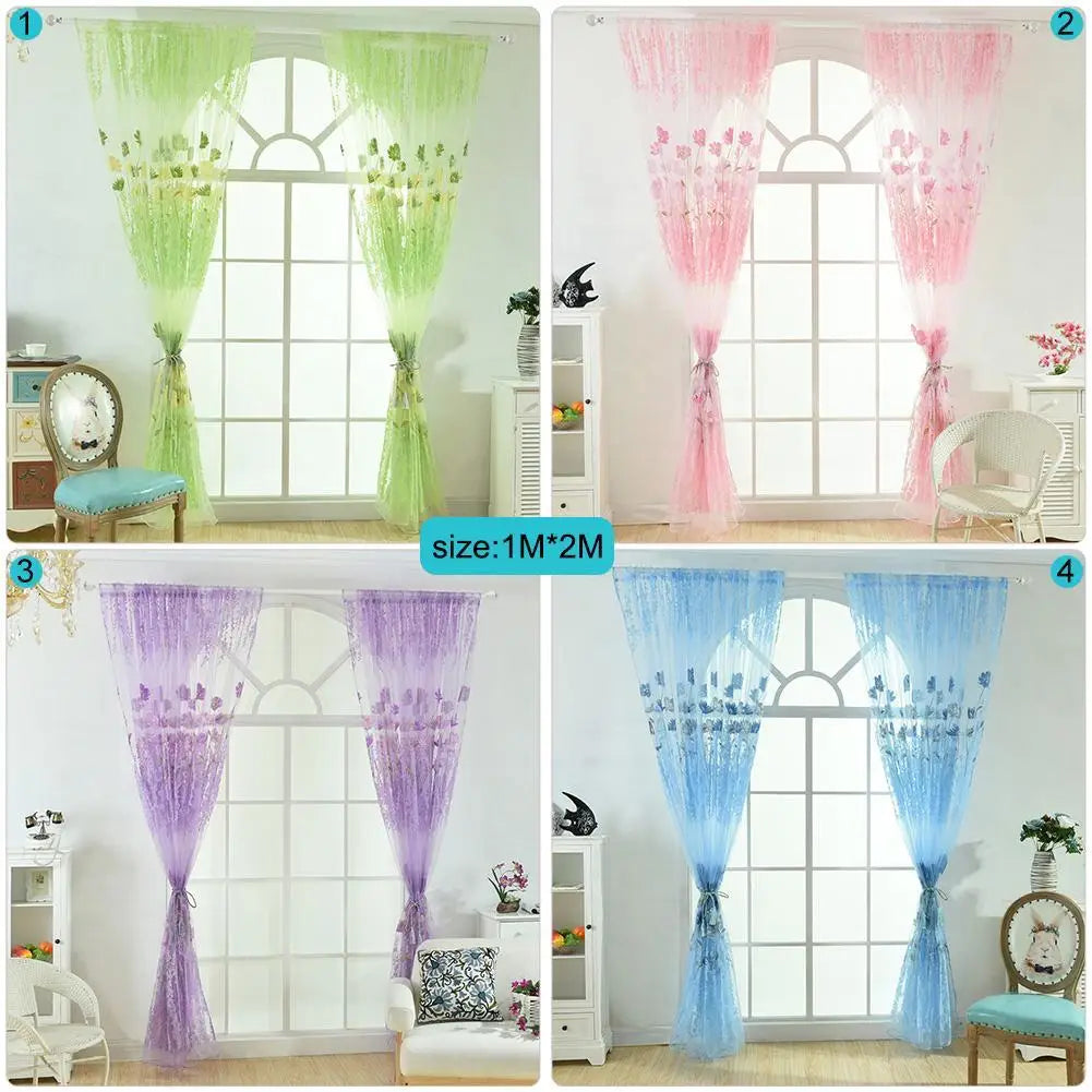 Floral Tulle Sheer Curtains for Living Room Lace Embroidered Romantic Princess