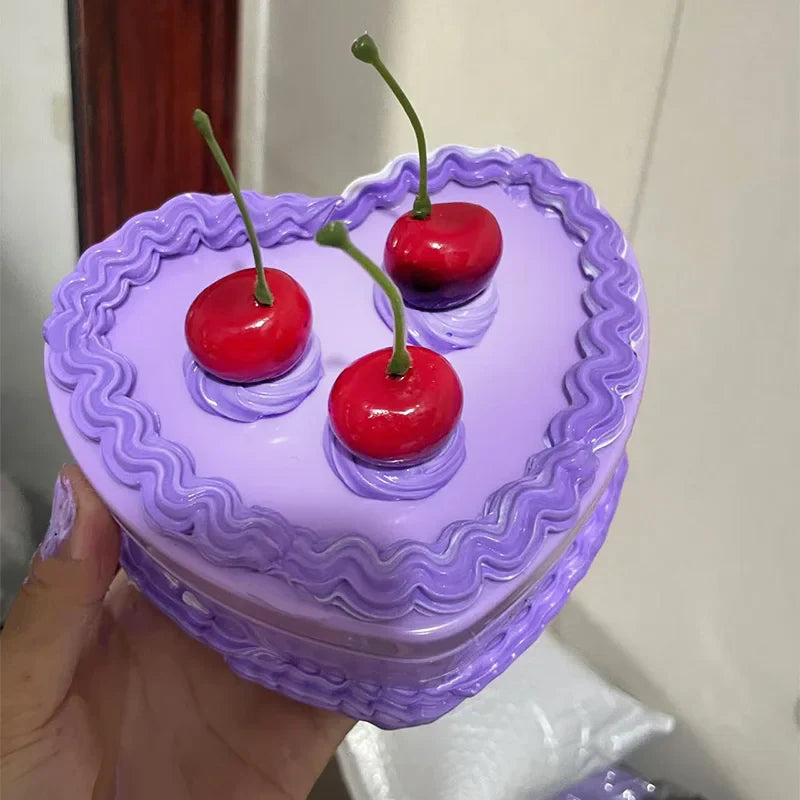 Cherry Heart Storage Box DIY Double Layer Candy Box with Mirror Girl Gift Box Portable Mirror Make Up Organize