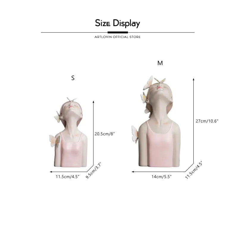 Pink Girl Butterfly Fairy Figurines, Resin Tabletop Statues, Creative Girl Bust With Butterflies, Home Decor Craft