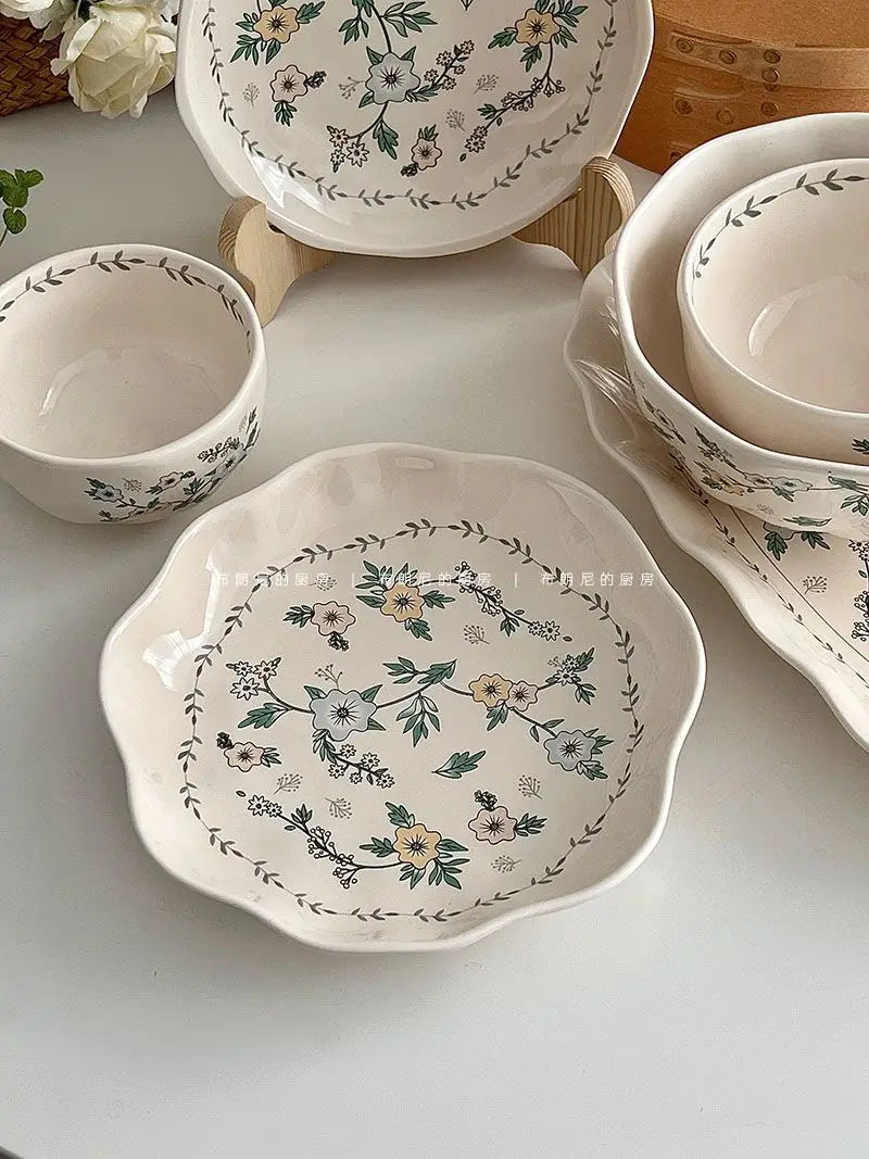 Ceramic Floral Bowl Plate Set