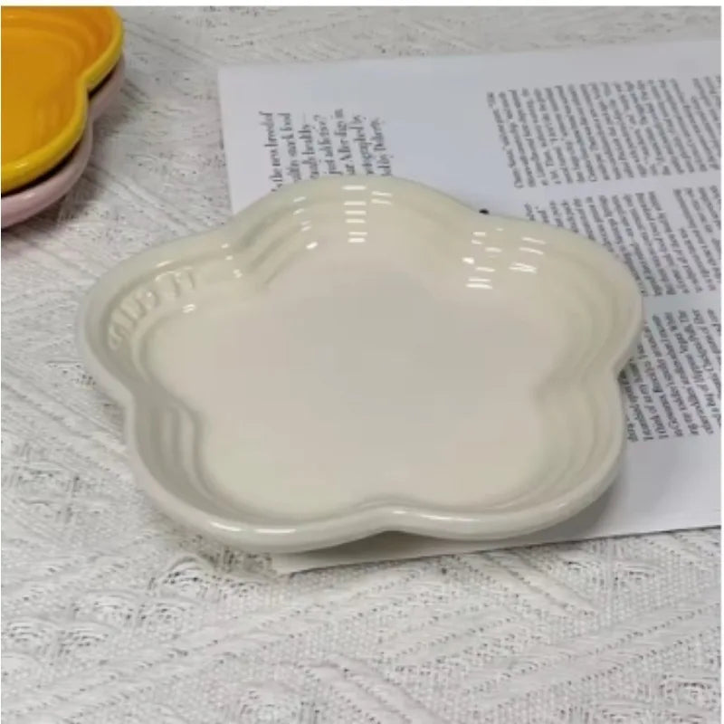 Plum Blossom Small Plate 5.5 Inch Flower Shaped Ceramic Sauce Plates 4-Piece Set W/Rainbow Gradient Glossy Finish for Home