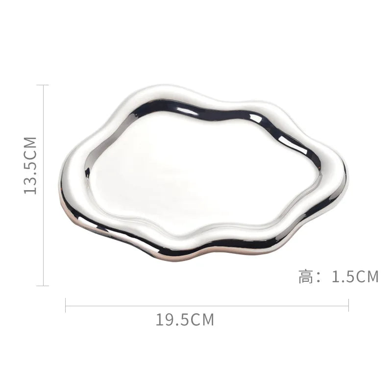 White/Silver Ceramic Plate High-Cloud Plate