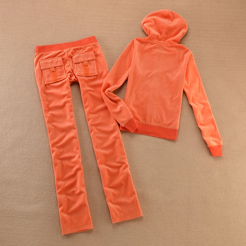 Solid Color Velvet Tracksuit For Women Two Piece Spring Women's Sweatshirt and Trousers Set