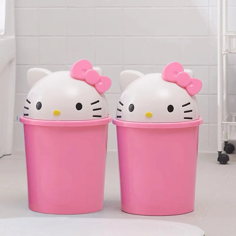 New Sanrio Hello Kitty Home Bedroom Living Room Bathroom Kitchen Large Trash Can Small Kawaii Cartoon Adult Desk Trashes Can