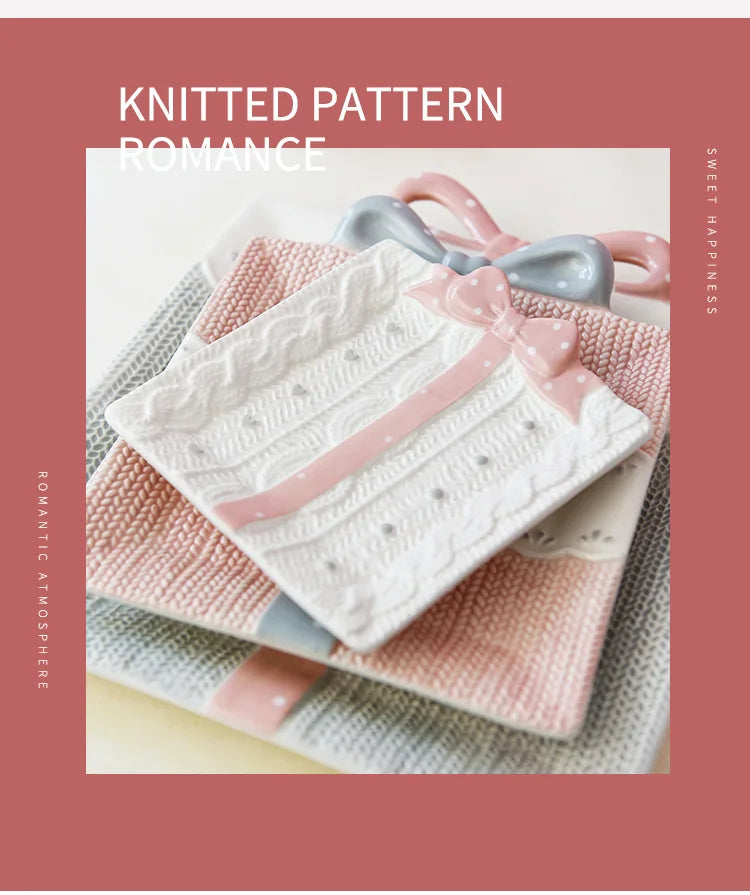 Cute Ceramic Cake Dessert Plate Creative Bow Tableware