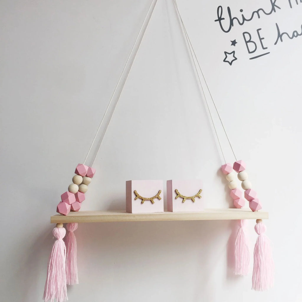 Macrame Wall Hanging Shelf Boho Pink Wooden Display Floating Shelves Wall Decor Bedroom