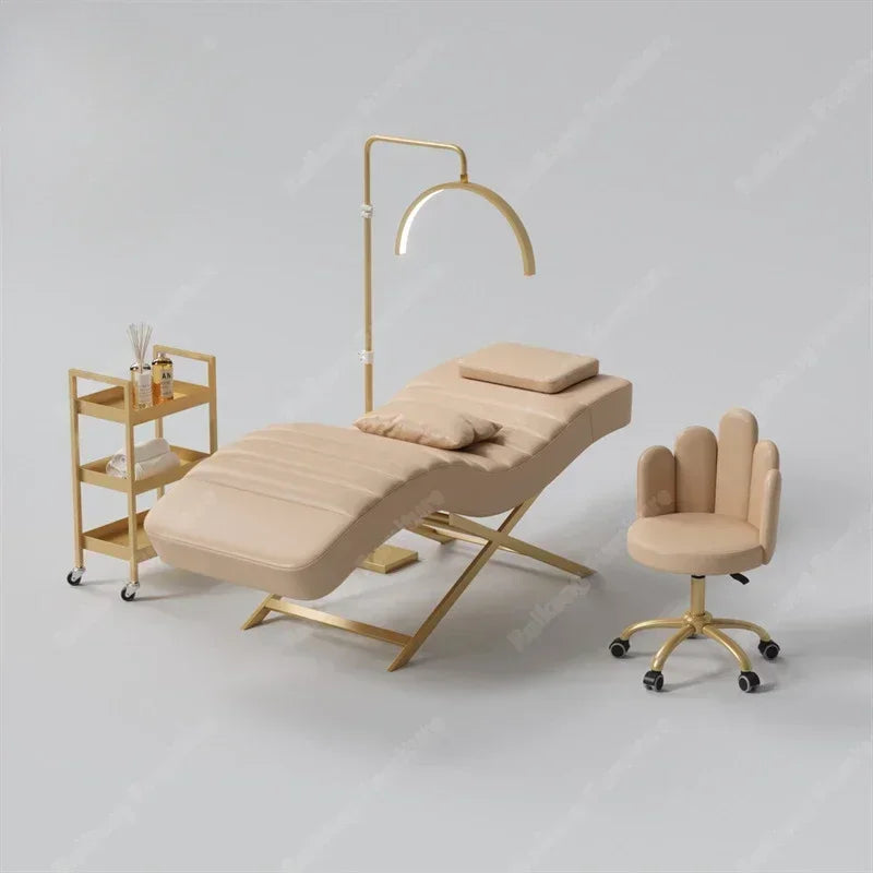 Luxury Salon Equipment Furniture Pink Gold Massage Table Set Modern Lay Down Eyelash Facial Bed