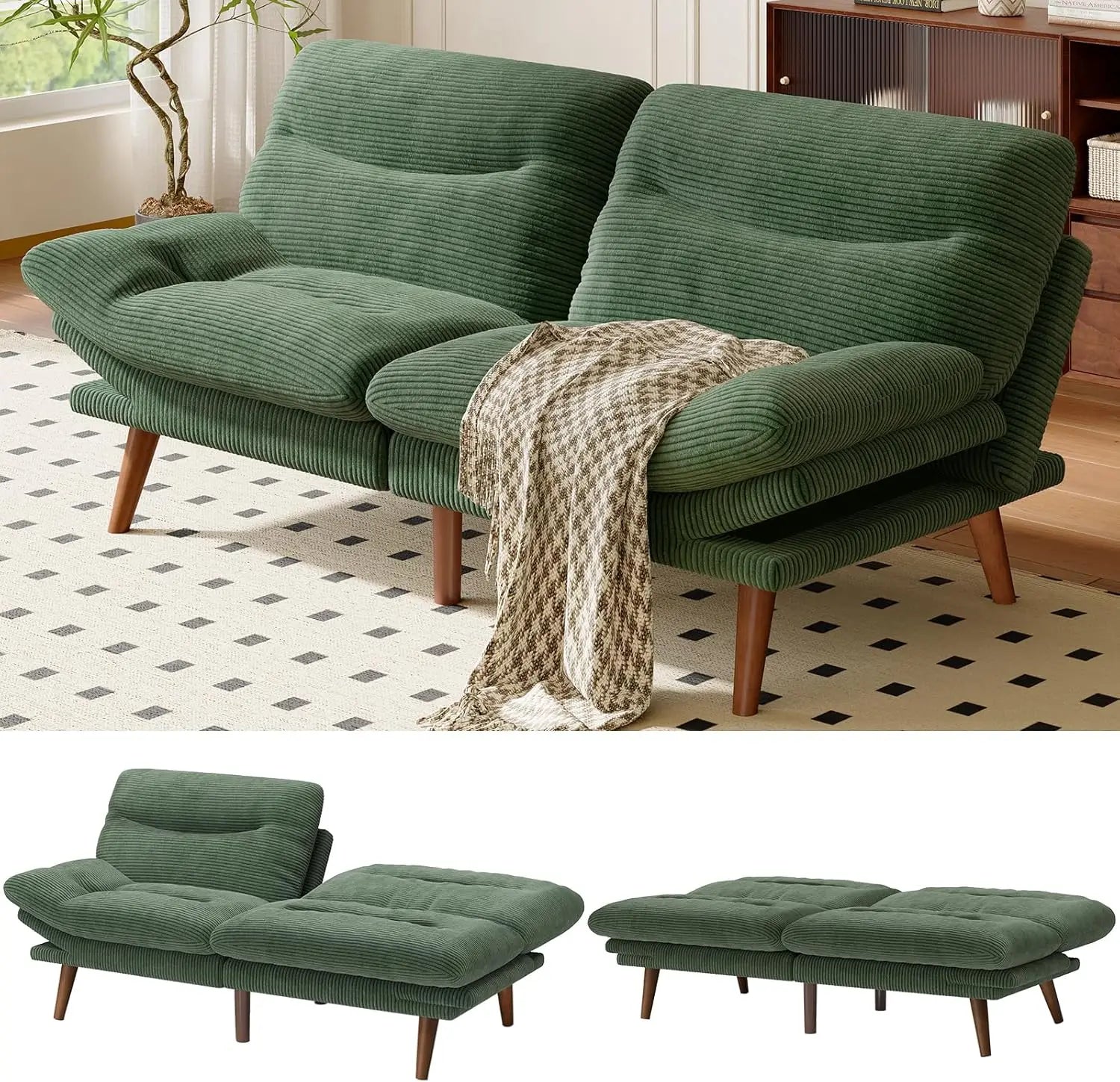 Futon Sofa Bed with Adjustable Backrest & Armrests, Convertible Futon Sofa Couch for Small Spaces, Living Room or Office