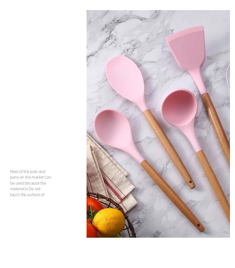 Food Grade Silicone Kitchenware Cooking Tools Cookware Set High Temperature Spatula Spoon Anti-scald Kitchen Tools