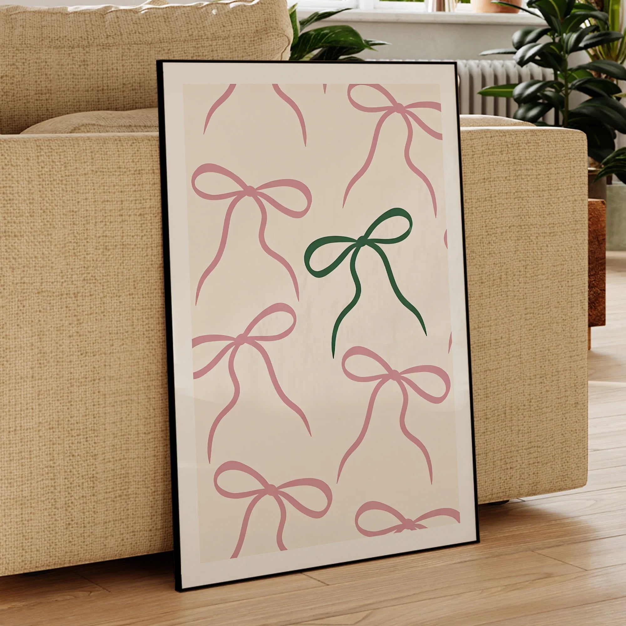 Simple Pink And Green Bow Wall Art Prints Canvas Painting Poster Picture For Living Bed Room Home Decor