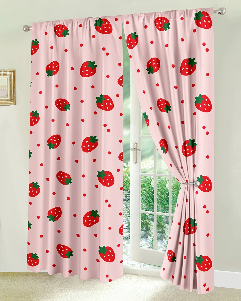 Strawberry Curtain Pink Cute Fruit Print Curtain Kawaii Room Decor Strawberries 1Set/2Pcs