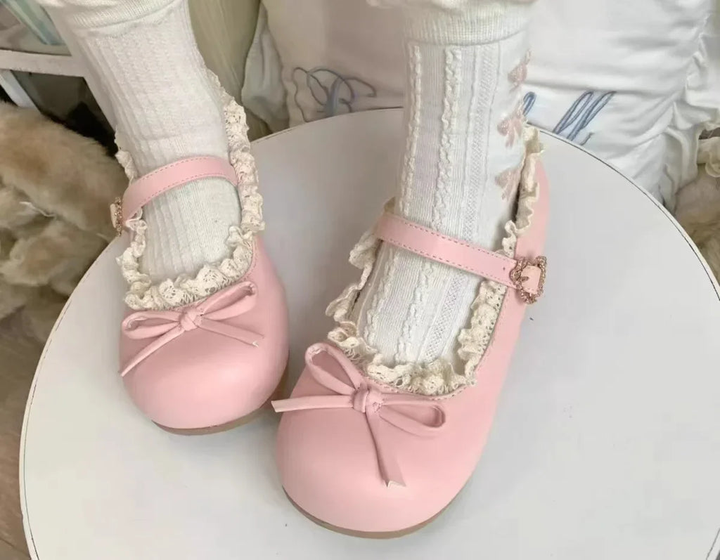 Original Lolita Flat Shoes with Butterfly Knot Soft Bottom Round Head Single Lined Women's High Heel
