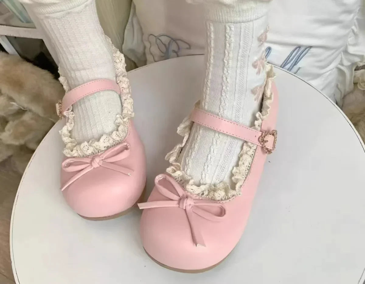 Original Lolita Flat Shoes with Butterfly Knot Soft Bottom Round Head Single Lined Women's High Heel