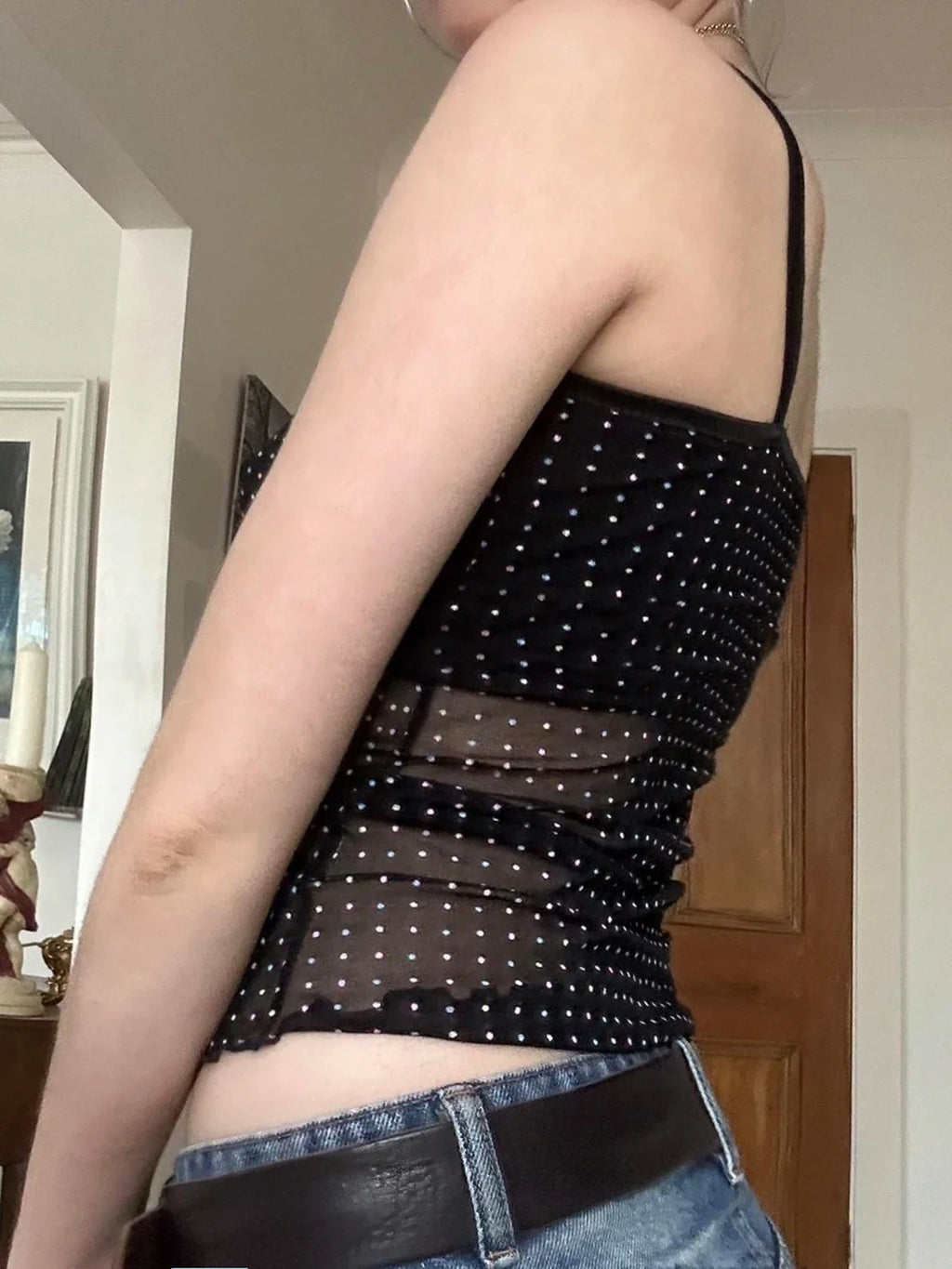 Polka Dot V-Neck Slim Fit Camisole Tops Causal Simple Basic