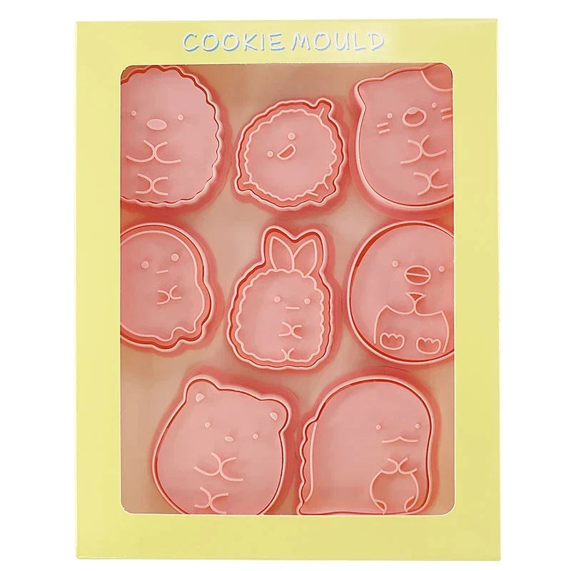 Cookie Cutters Plastic 3D Cute Cartoon Pressable Biscuit Mold Cookie Stamp Kitchen Baking Pastry Bakeware 8 Pcs/set