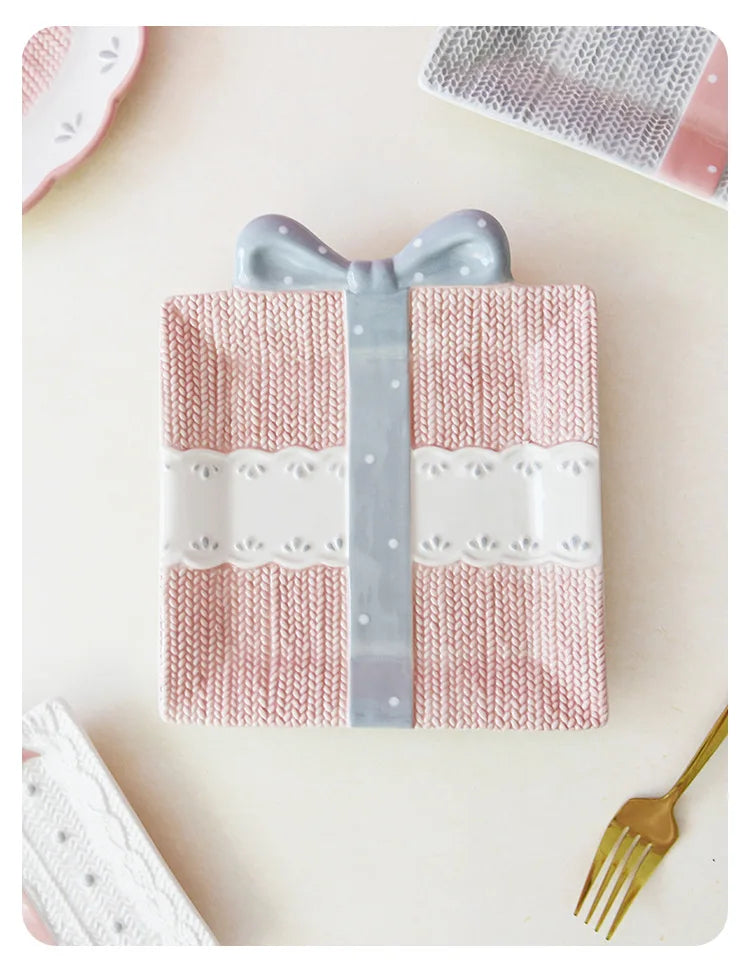Cute Ceramic Cake Dessert Plate Creative Bow Tableware