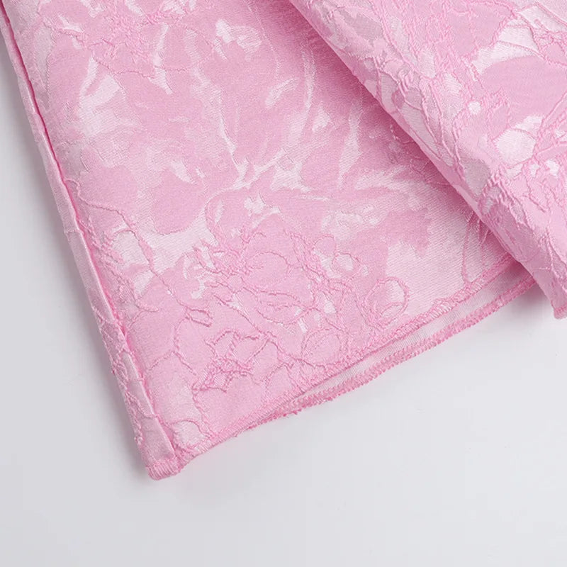 Pink Jacquard Halter Bow Evening Party Dress Women Robes Backless Elegant Sexy Dress Bodycon Mini Dress