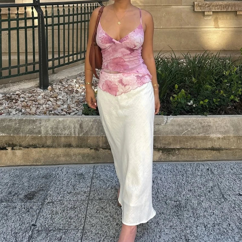 Ladies Boho Backless Tank Tops Coquette Tie Dye Print Camisole V Neck Sleeveless Crop Tops