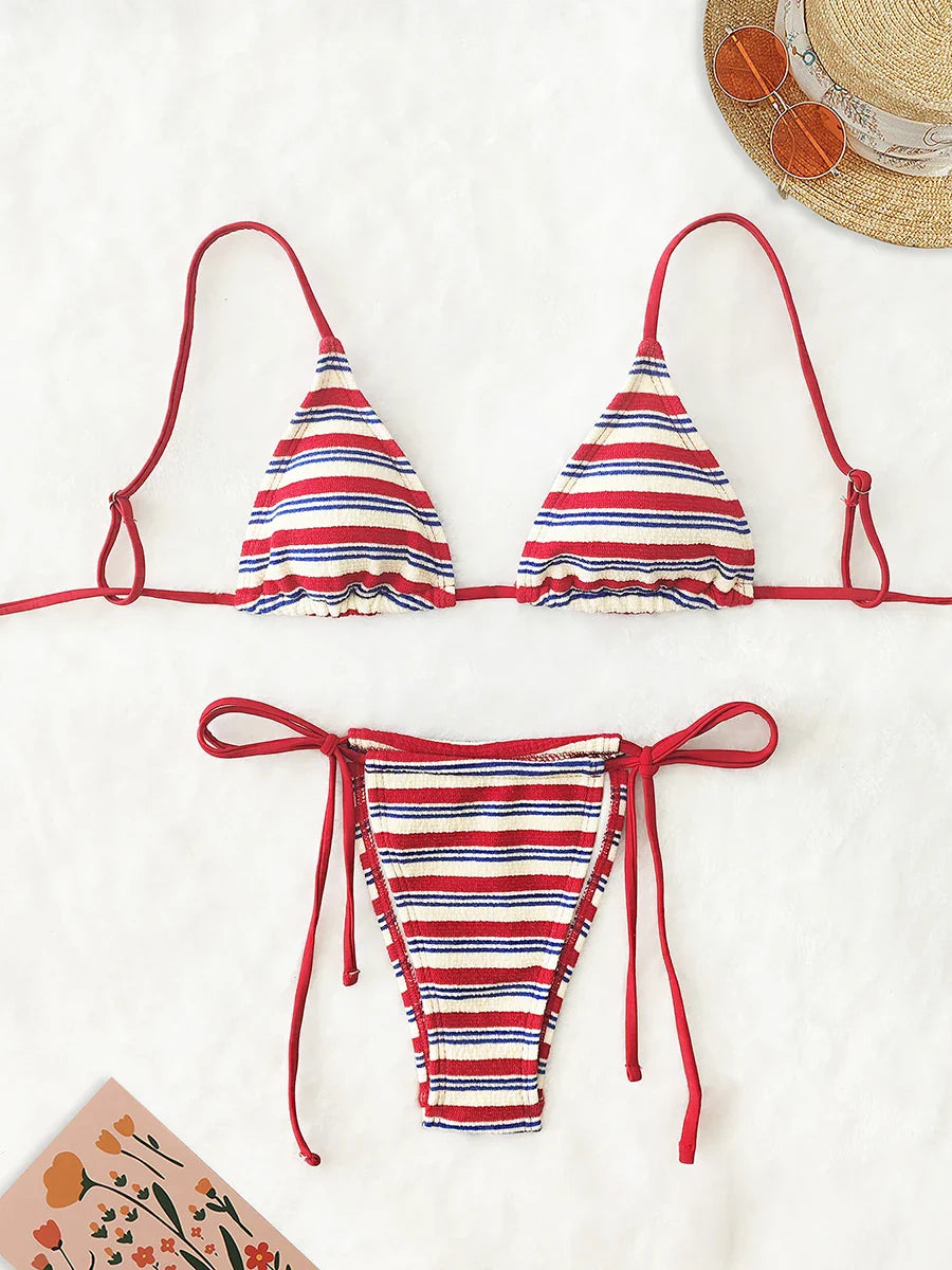 Women's Sexy Push-Up Two-Piece Swimsuit Bathing Suit Micro Beachwear Stripe Bikini Set Swimwear Trendy Mciro