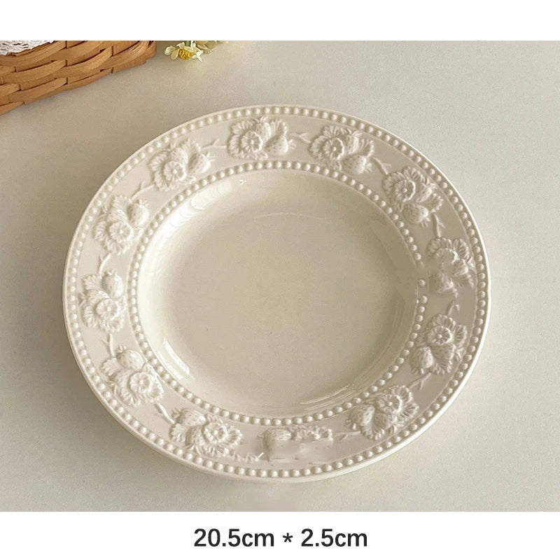 Round Porcelain Dinnerware Dessert Cake Afternoon Tea Fruit Plates