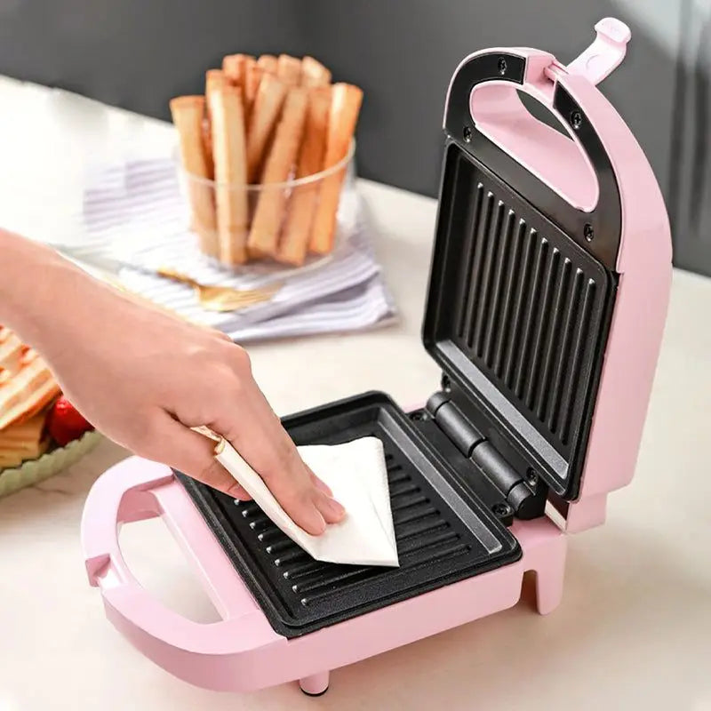 Portable Electric Sandwich Maker Home Multifunctional Machine Non-Stick Breakfast Maker Waffle Baking Pan Pot Pink Red Color