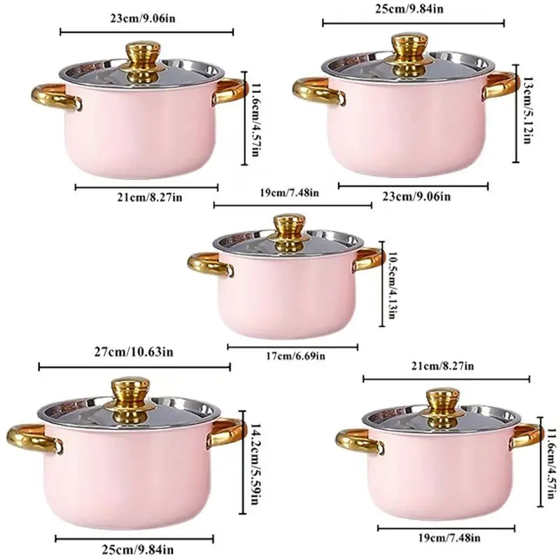 Stainless Steel Pink Pot Set, Gold Handle, Universal For Induction Cooker And Gas Stove, Suitable For Kitchen Cooking