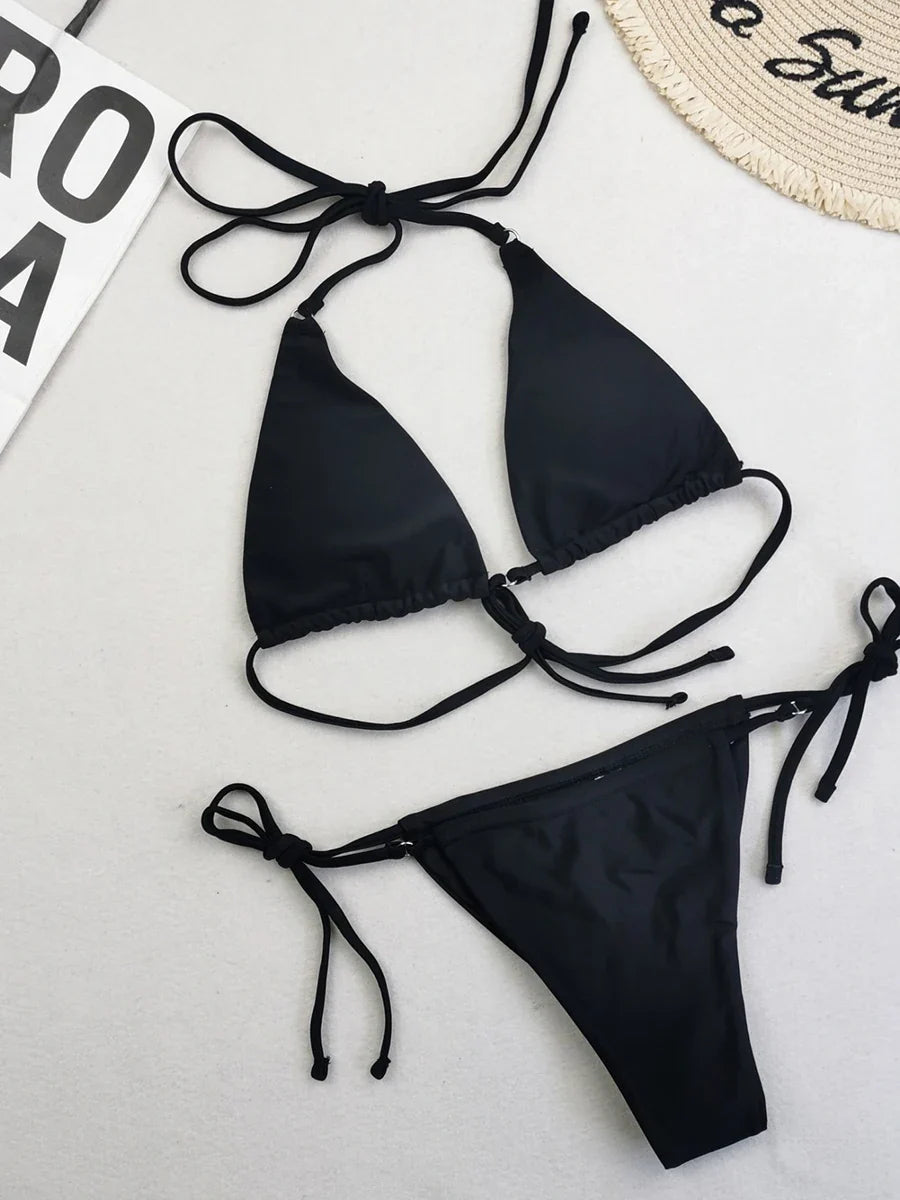 Halter String Two Piece Triangle Bikini Swimsuit