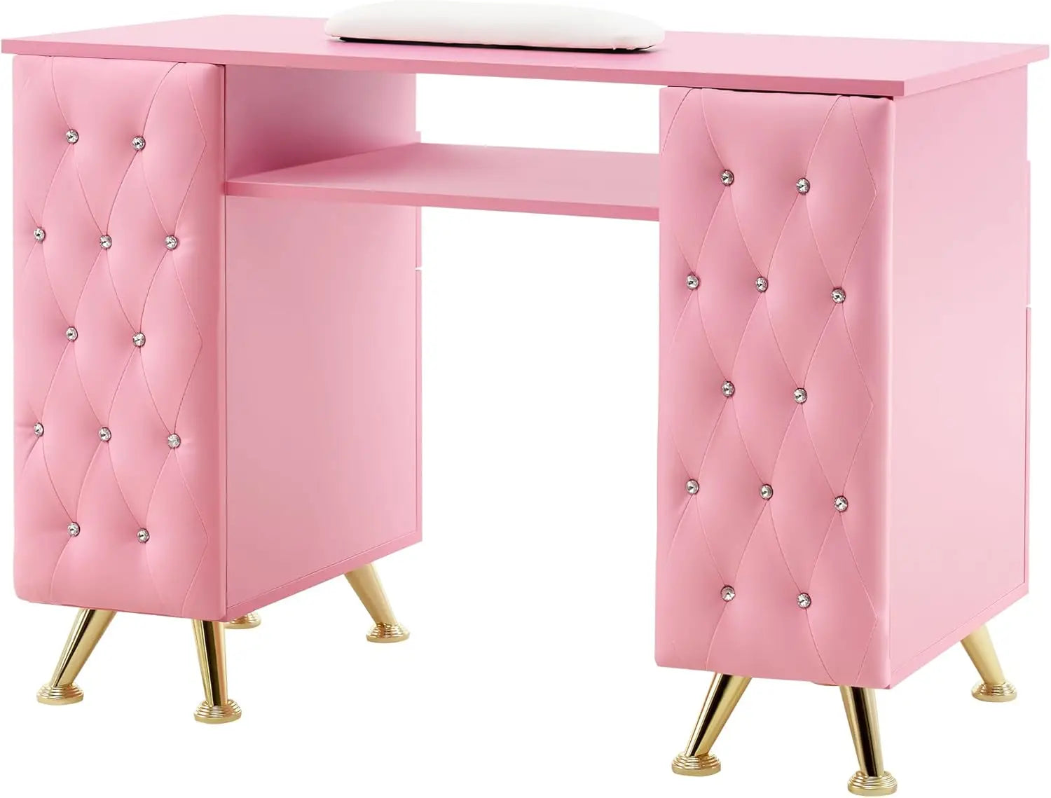 Pink Manicure Table with Drawers, Acetone Resistant Nail Desk, Spa Salon Storage Equipment