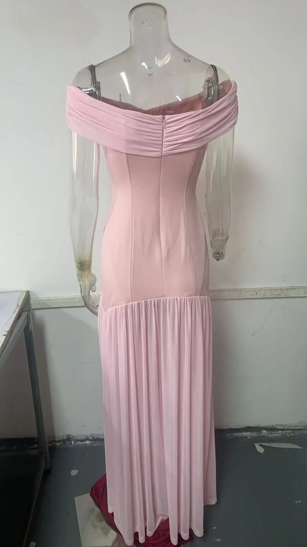 Women Pink Off the Shoulder Maxi Dress Bodycon Party