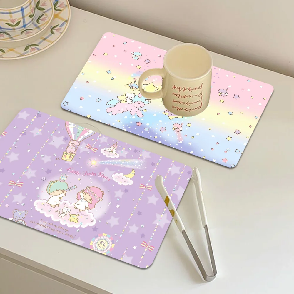 Little Twin Stars Printed Dish Drying Mat Super Absorbent Drain Pad Tableware Quick Dry Rug Kitchen Dinnerware Placemat