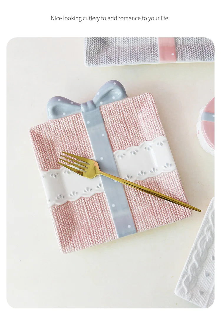 Cute Ceramic Cake Dessert Plate Creative Bow Tableware