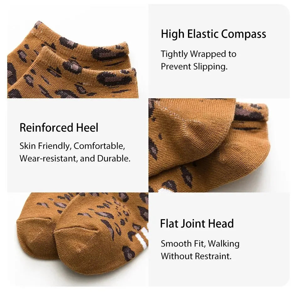 Women's Seasonal Fashionable and Trendy Leopard Print Cotton Sweat-absorbing and Comfortable Sports Low Top Socks