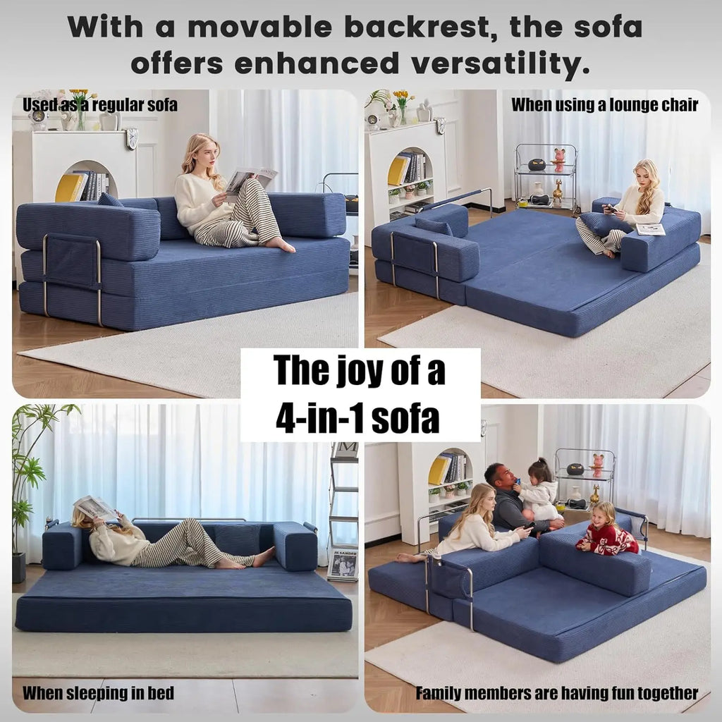 Combination Modular Sofa Living Room Folding Sofa Bed Convertable Corduroy Couch Floor Sleeper 4-in-1 Comfy Foldable Lazy